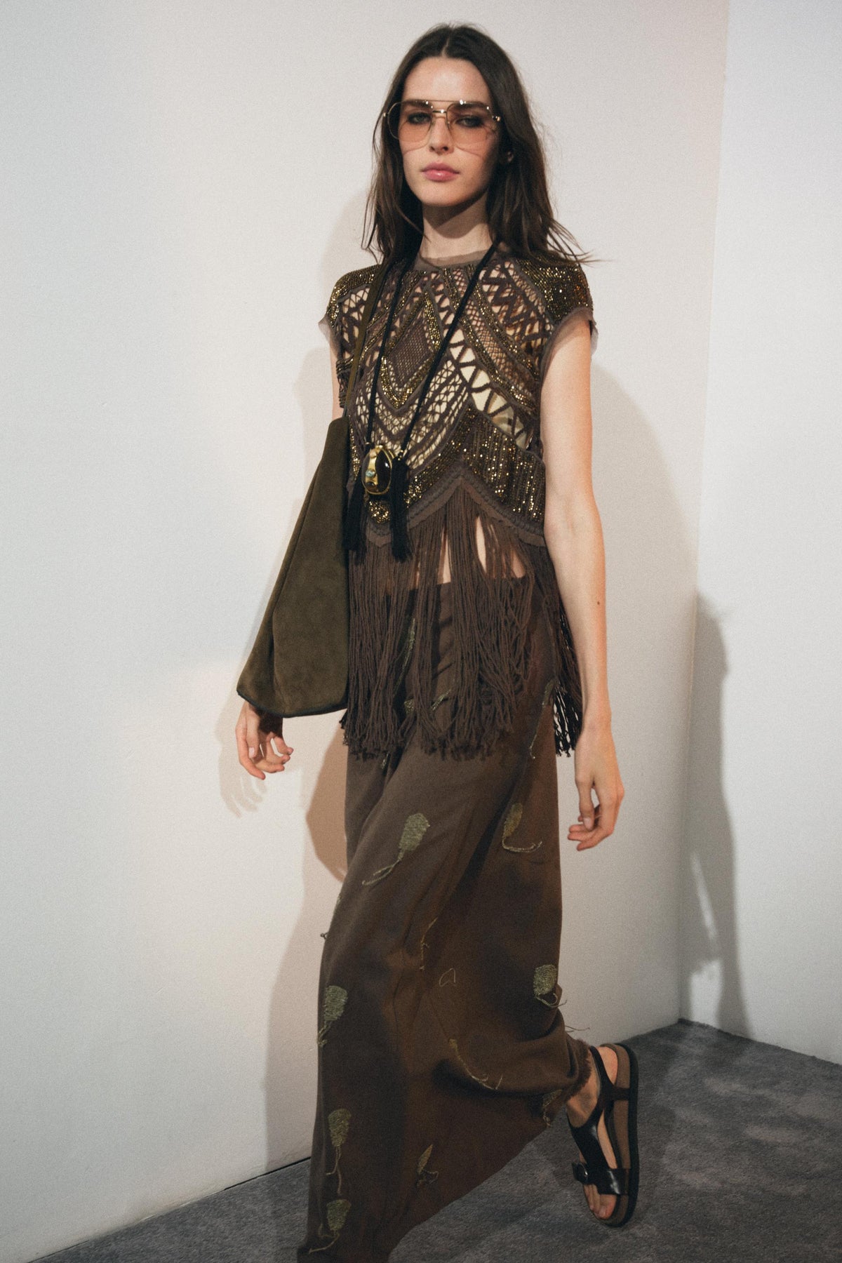 Embroidered Linen Blend Skirt