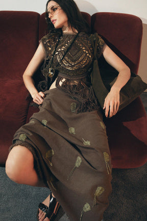 Embroidered Linen Blend Skirt