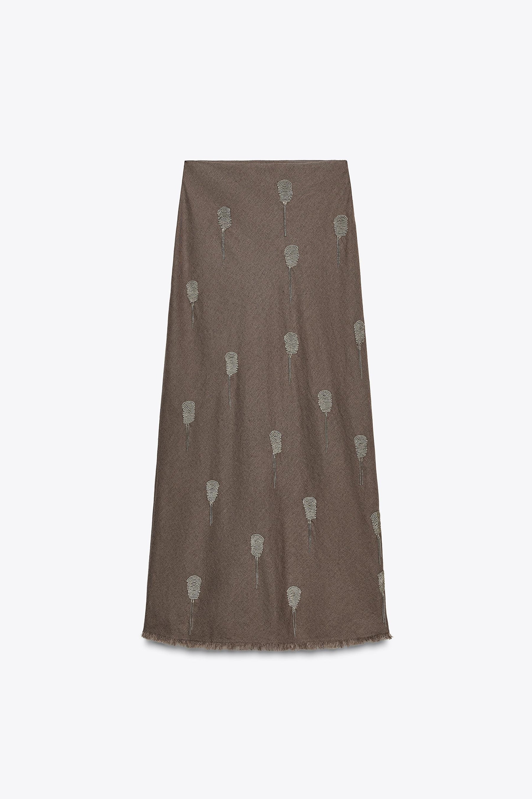 Embroidered Linen Blend Skirt