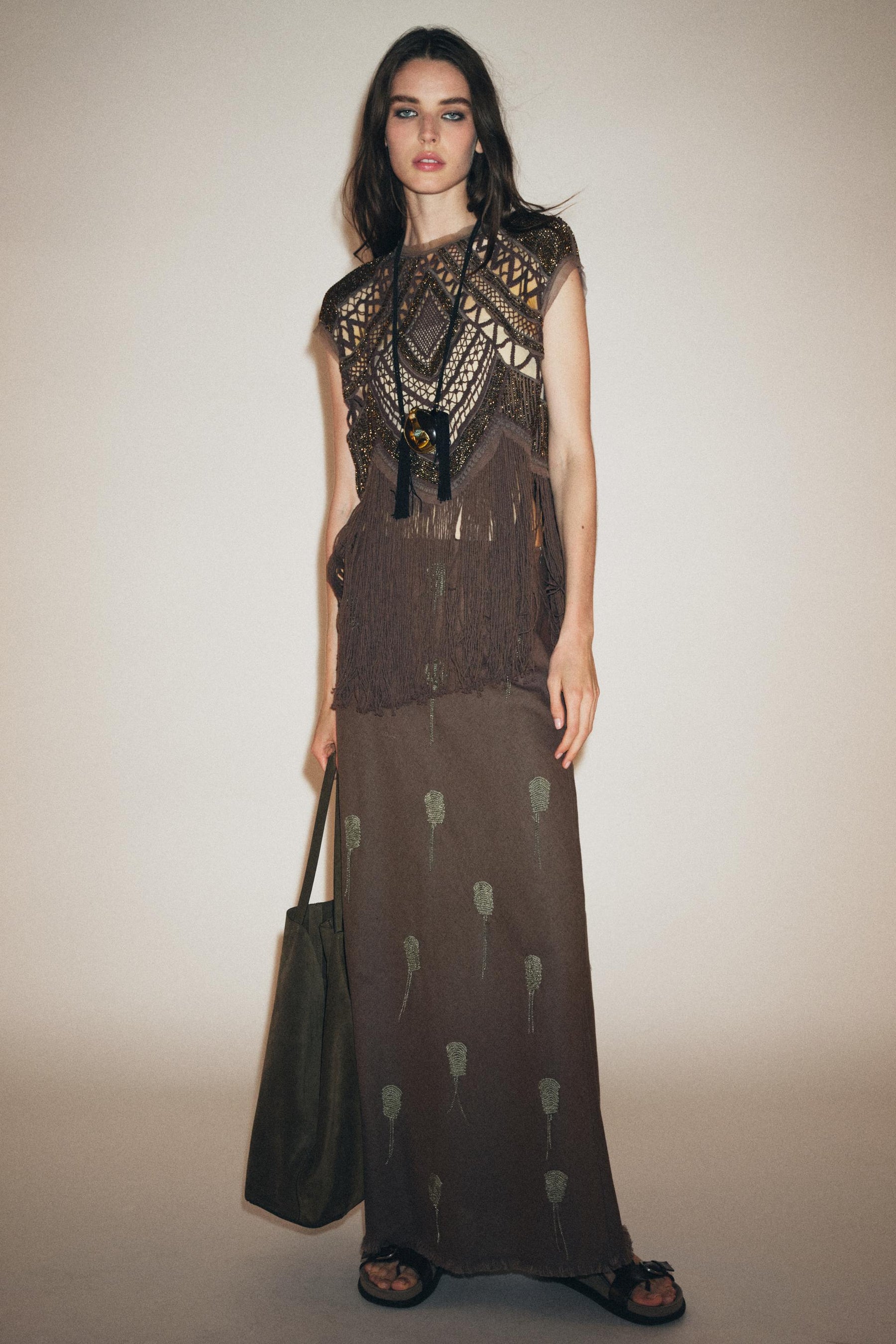 Embroidered Linen Blend Skirt