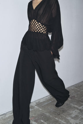 V-Neck Macramé Blouse