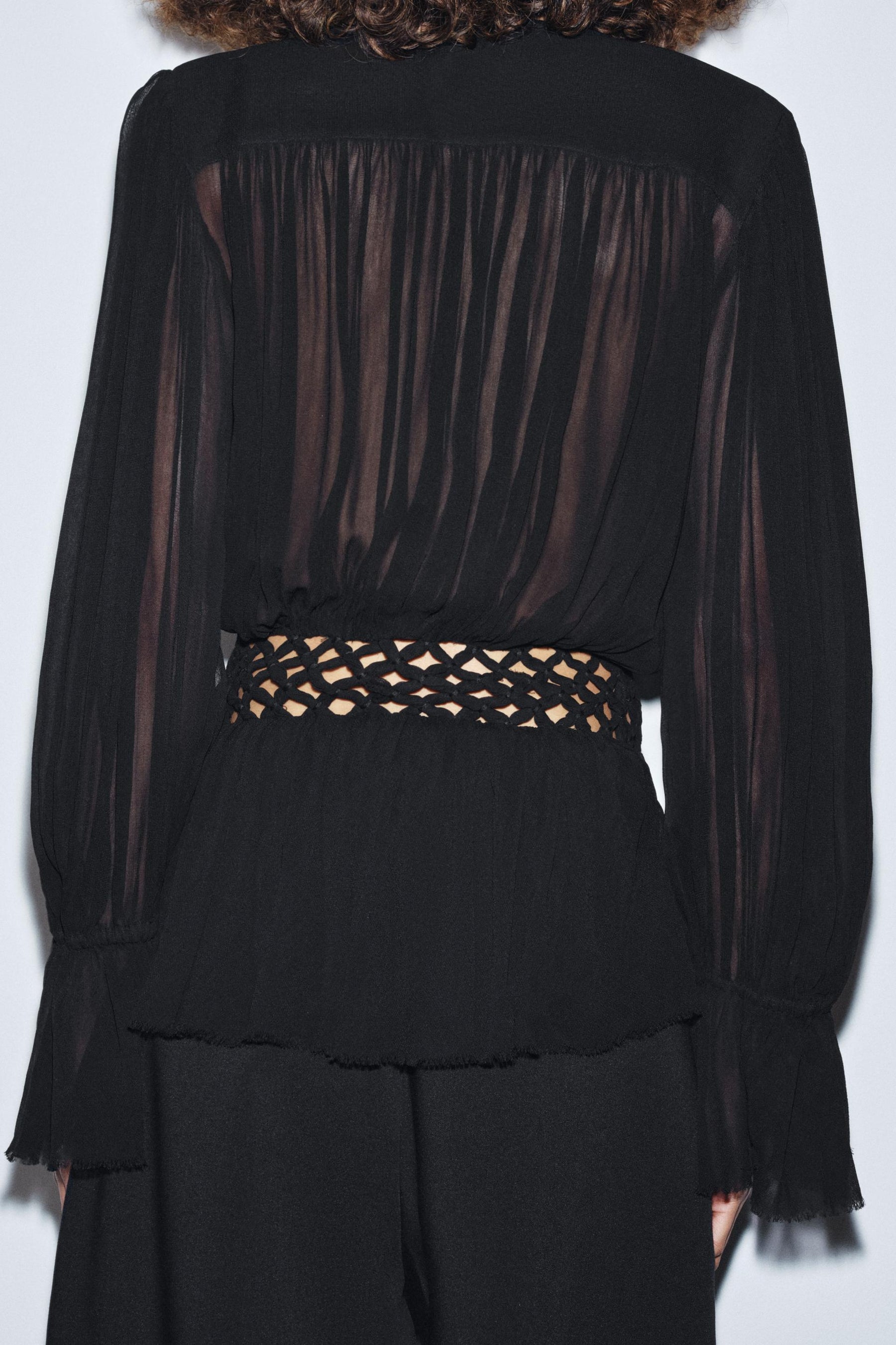 V-Neck Macramé Blouse