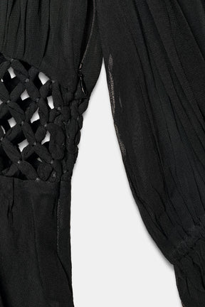 V-Neck Macramé Blouse