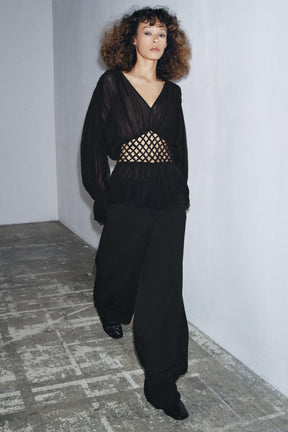 V-Neck Macramé Blouse