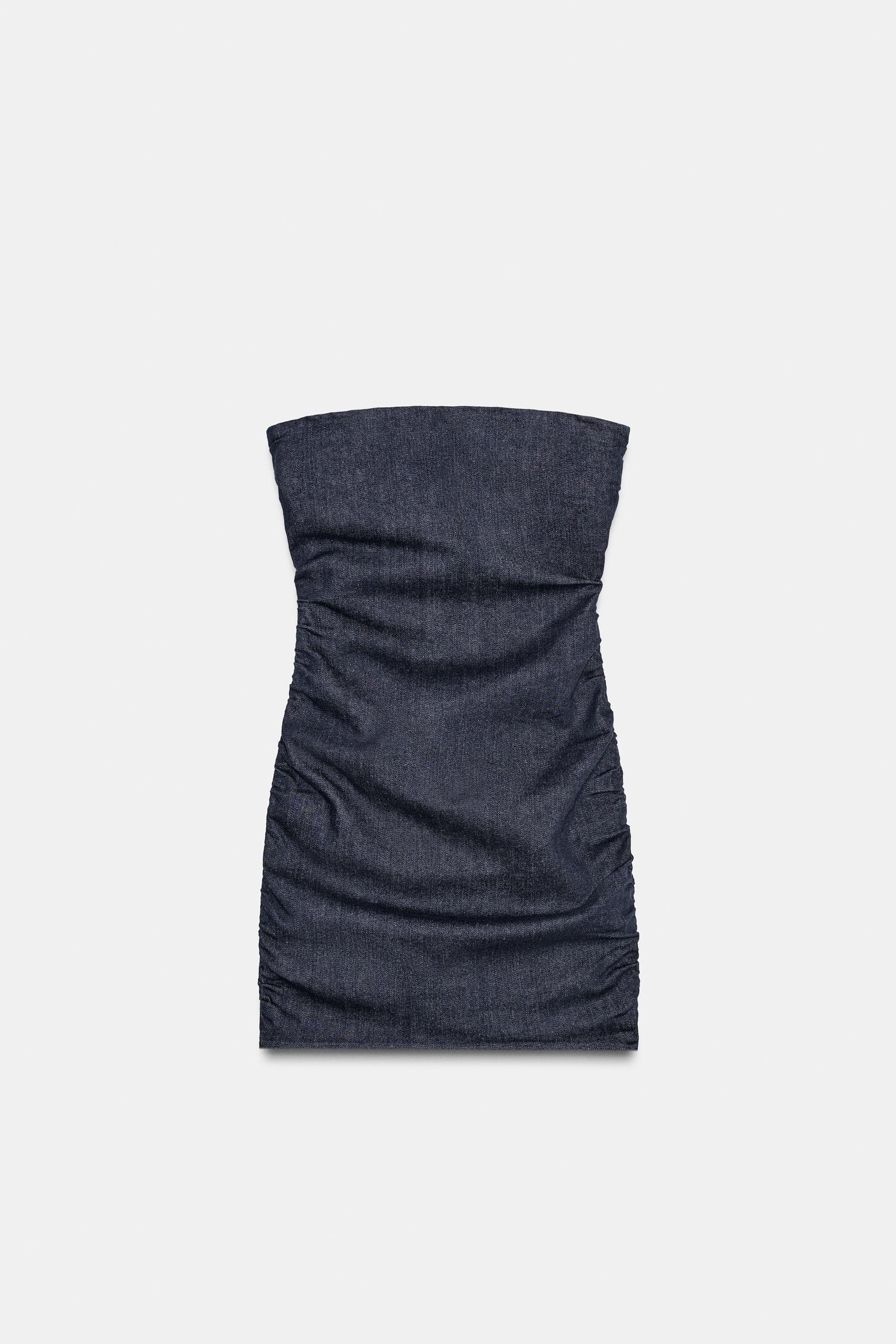 Denim Gathered Bandeau Dress