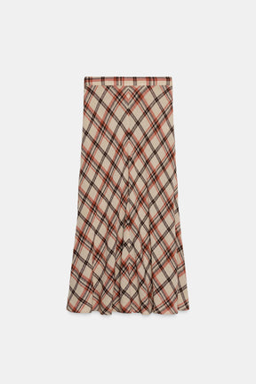 CHECKED MIDI SKIRT