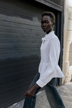 Peplum Poplin Bow Shirt