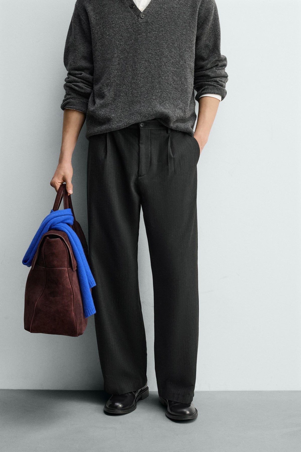 Pinstripe Pleated Trousers