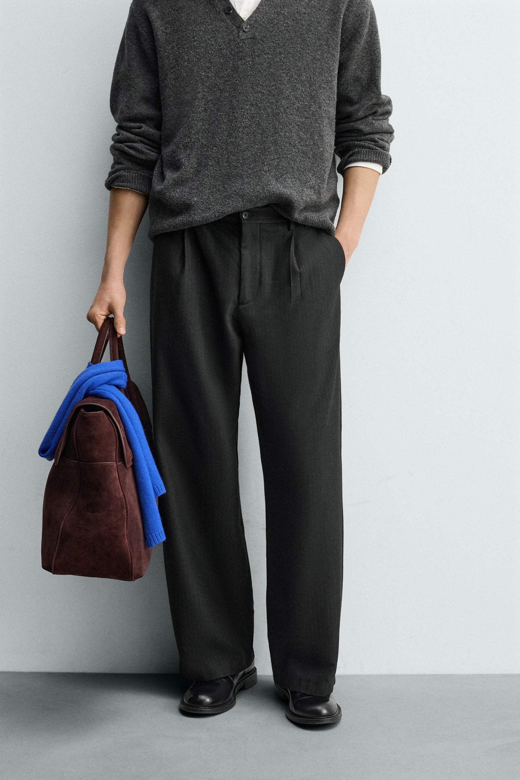 Pinstripe Pleated Trousers