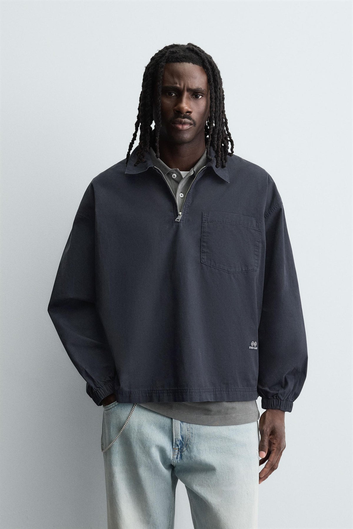 DENIM ZIP-UP POLO SHIRT - Image 2