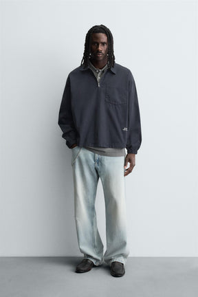 DENIM ZIP-UP POLO SHIRT - Image 1