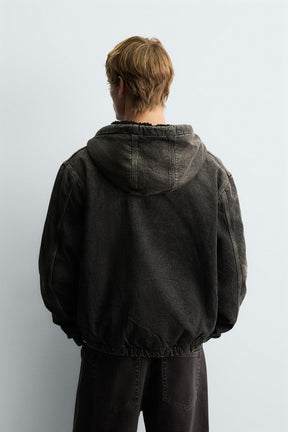 DENIM JACKET WITH FAUX SHEARLING HOODIE - Image 3