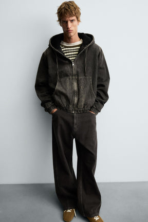 DENIM JACKET WITH FAUX SHEARLING HOODIE - Image 5