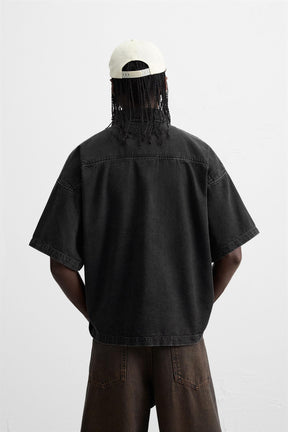 ZIP-UP DENIM POLO SHIRT - Image 3