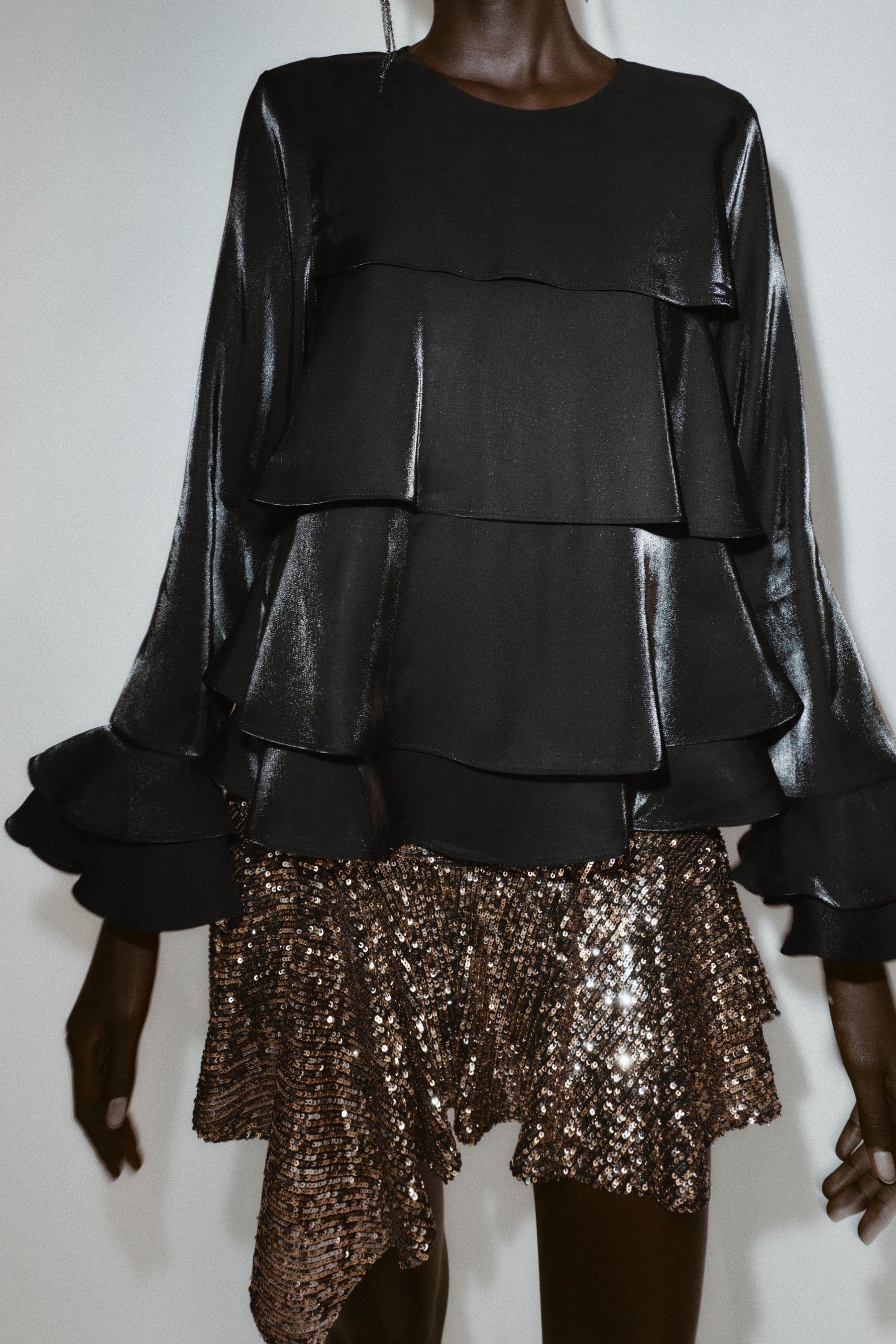 Ruffled Shimmer Fabric Blouse