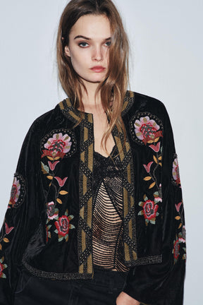 Floral Embroidered Velvet Jacket