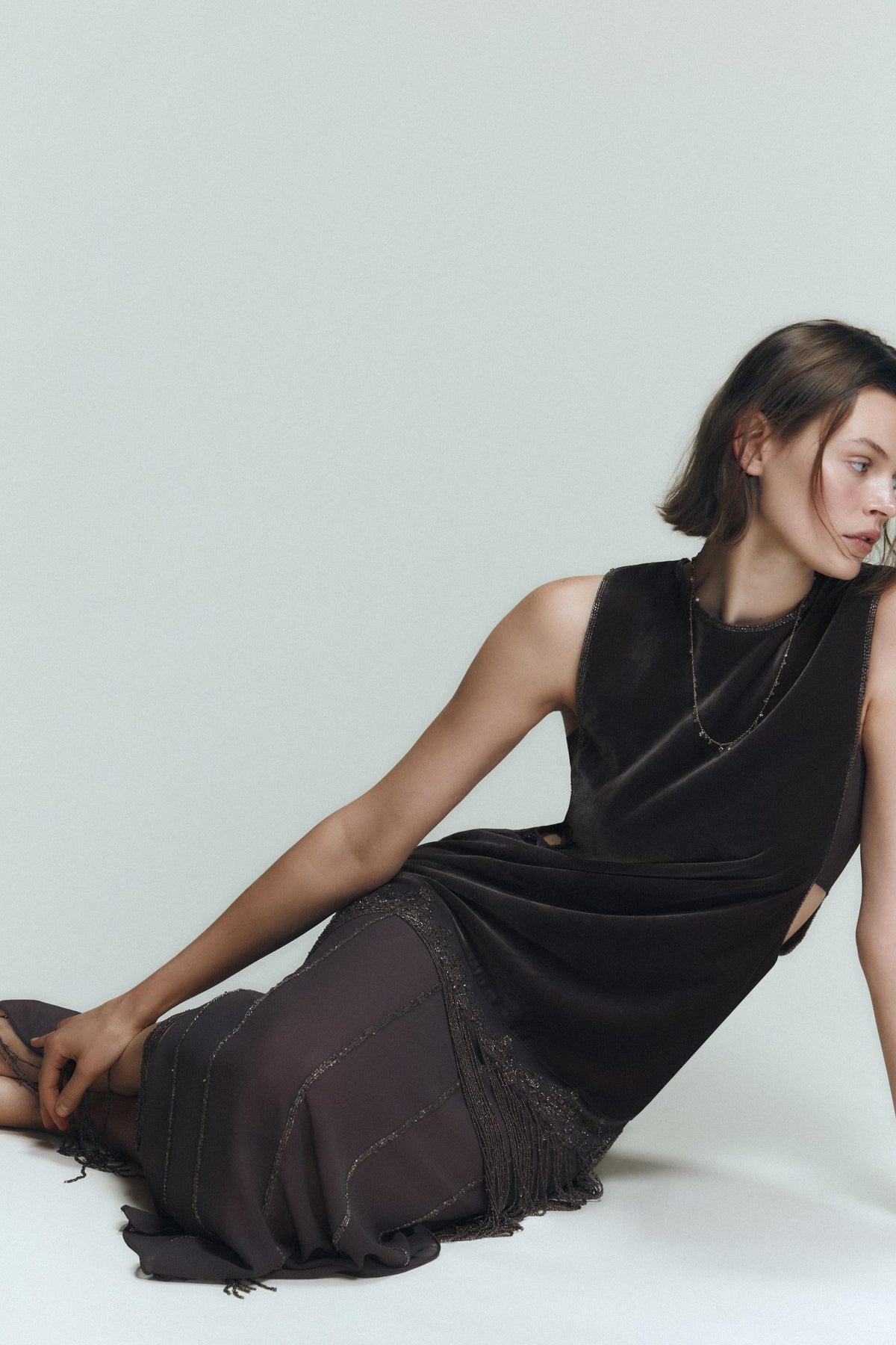 Velvet Dress with Fringes