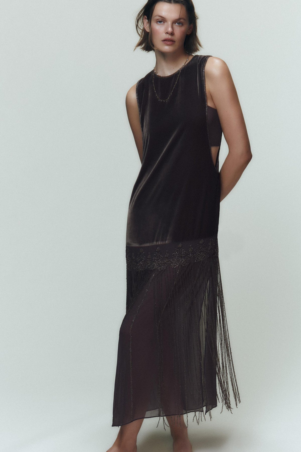 Velvet Dress with Fringes