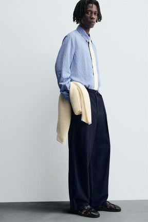 CREASED-EFFECT STRIPED FLOWING SHIRT - Image 7