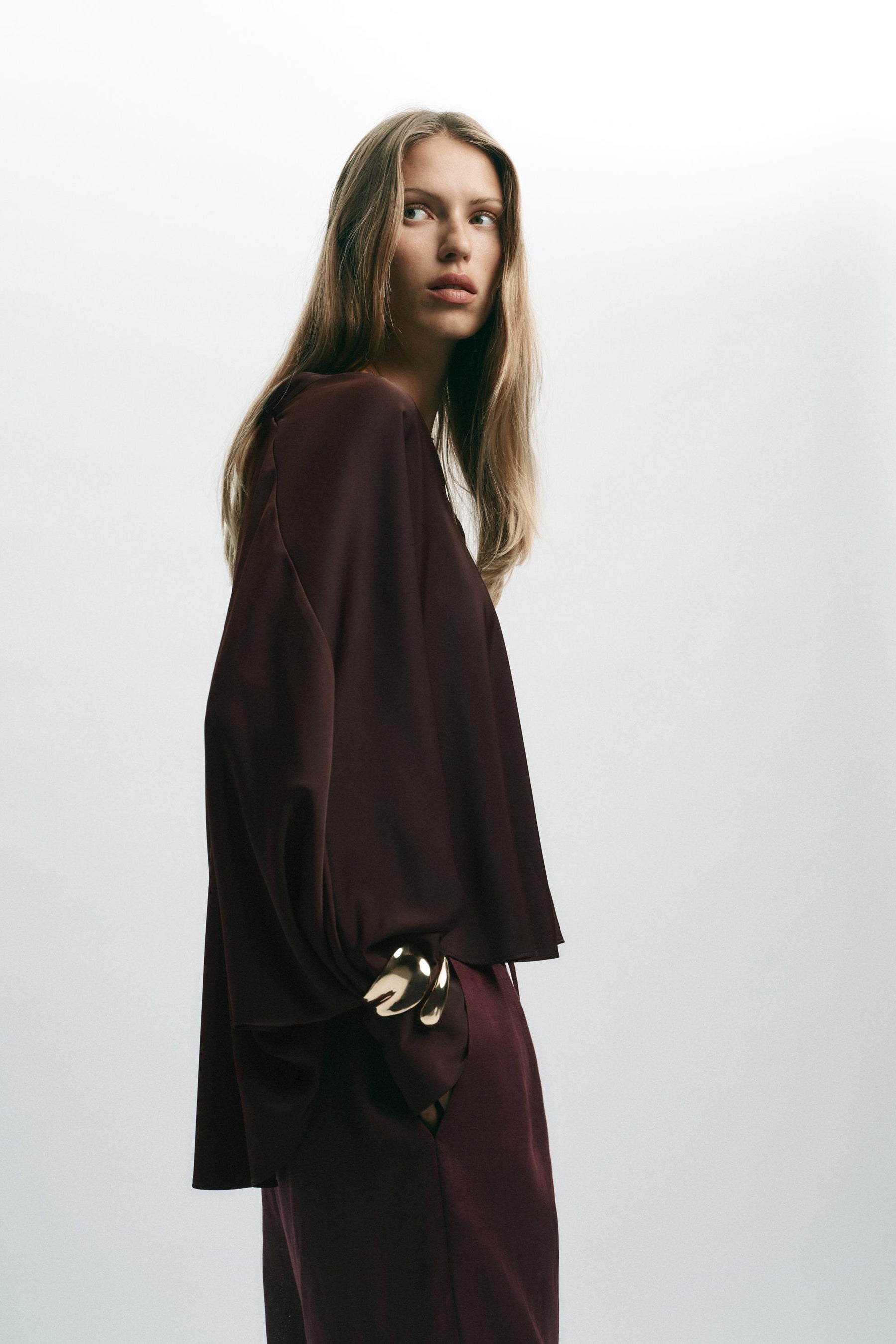 Satin Blouse with Sleeves