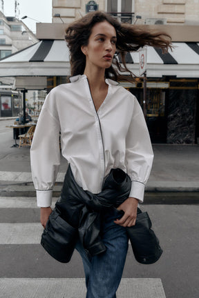 CONTRAST PIPED POPLIN SHIRT