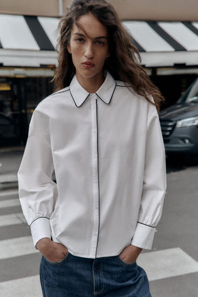 CONTRAST PIPED POPLIN SHIRT