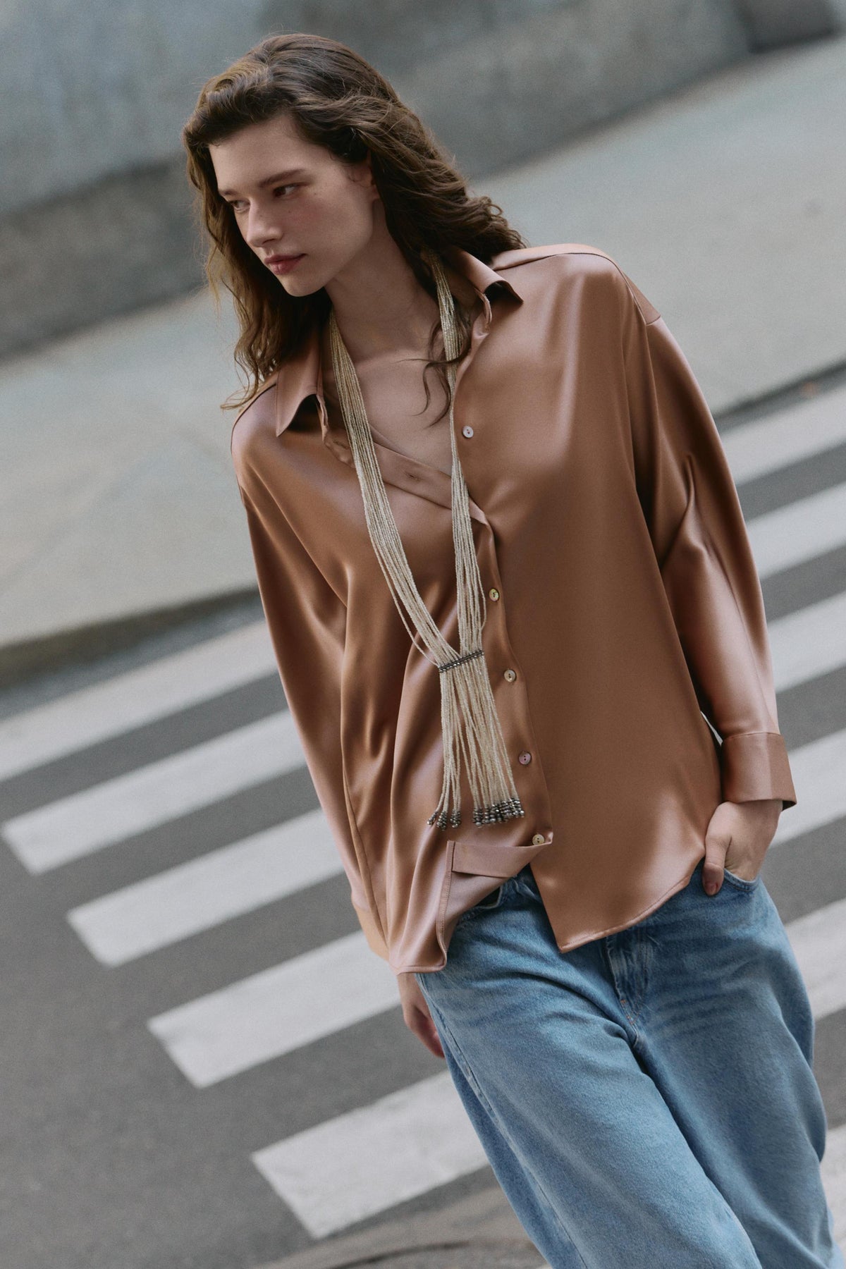 SATIN DROP-SHOULDER SHIRT