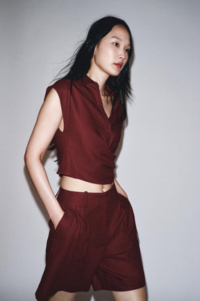 Linen Blend Crossover Top