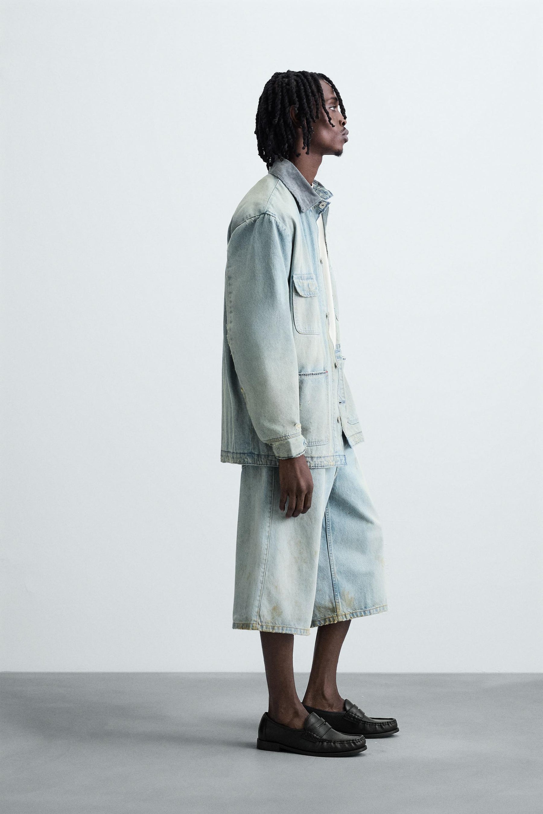 VINTAGE EFFECT BAGGY FIT DENIM BERMUDA SHORTS - Image 4