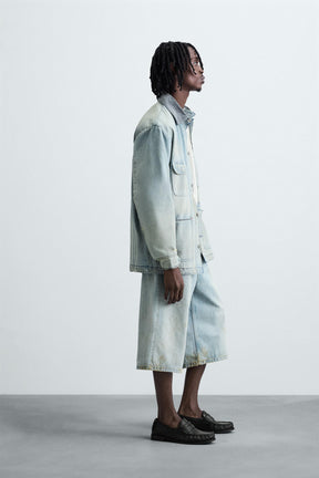 VINTAGE EFFECT BAGGY FIT DENIM BERMUDA SHORTS - Image 4