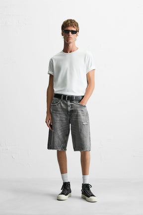 RIPPED BAGGY FIT DENIM BERMUDA SHORTS - Image 1