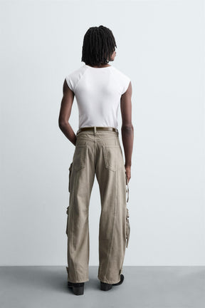 DENIM CARGO TROUSERS WITH POCKETS - Image 3