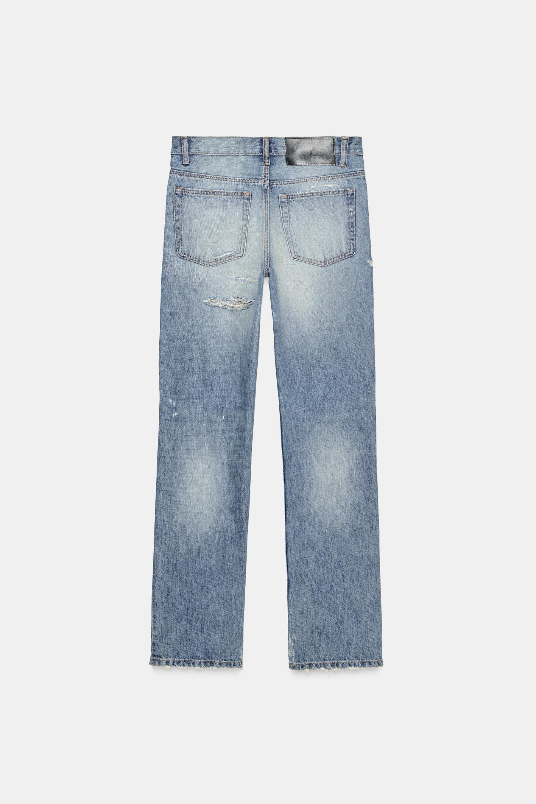 Straight-Leg Mid-Waist Ripped Jeans
