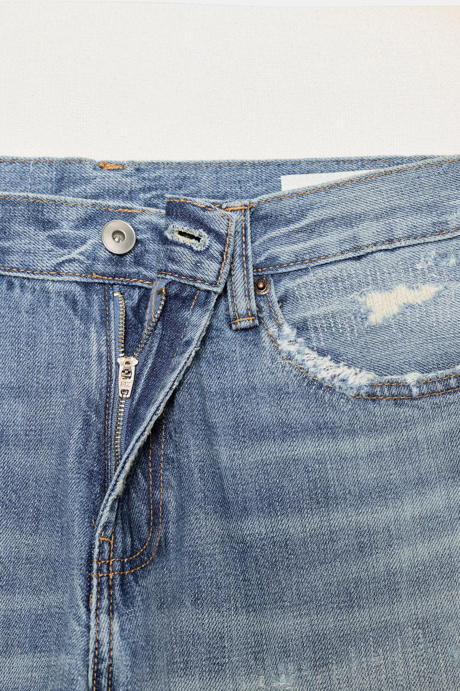 Straight-Leg Mid-Waist Ripped Jeans