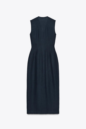 MIDI DRESS WITH LINEN BLEND BELT - Image 4