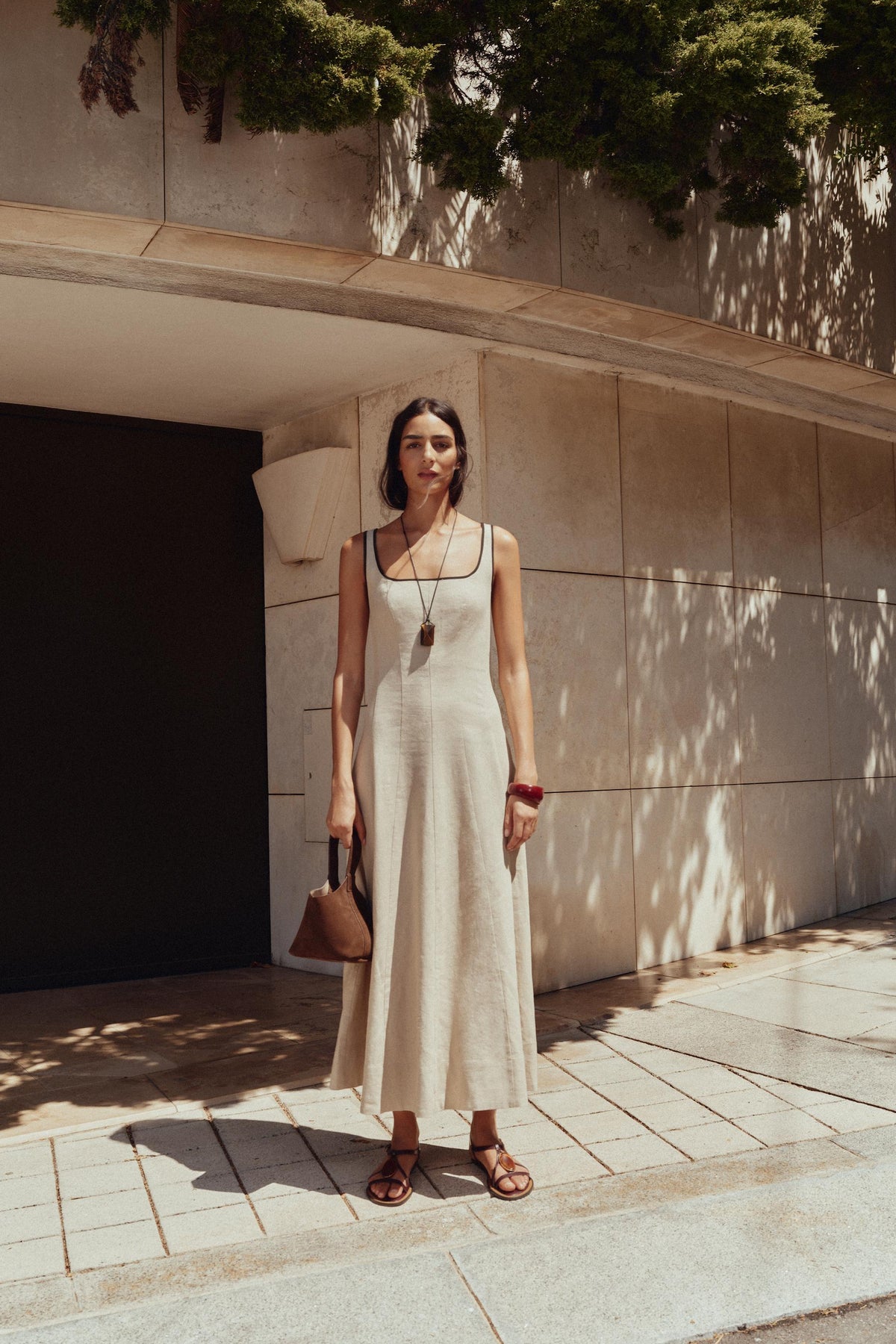 MIDI DRESS WITH CONTRAST PIPING - Image 1