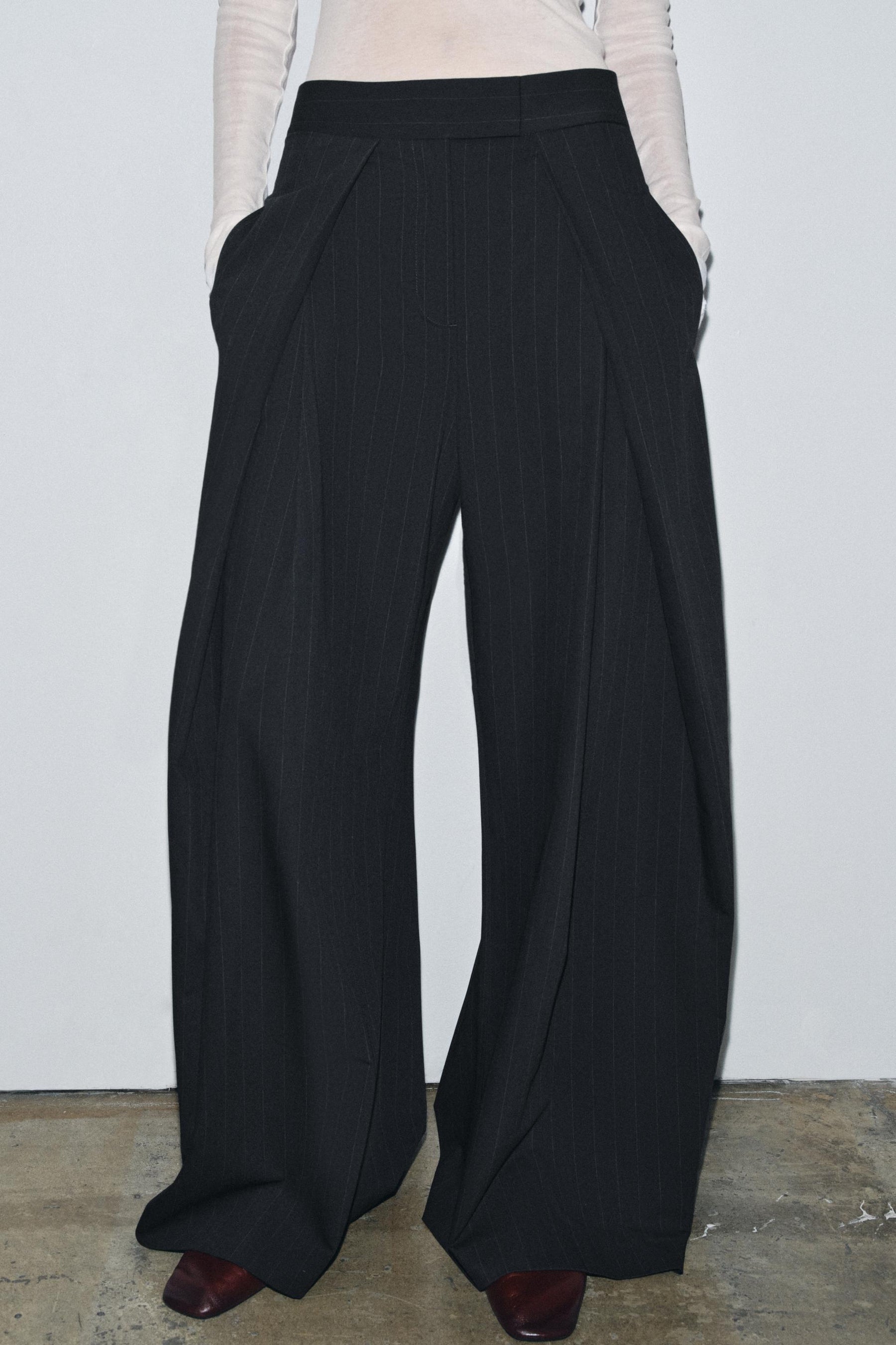 Pinstripe Wide-Leg Trousers