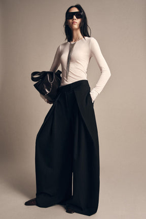 Pinstripe Wide-Leg Trousers