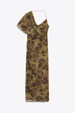 ASYMMETRIC PRINTED MIDI DRESS - Image 7