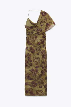 ASYMMETRIC PRINTED MIDI DRESS - Image 8