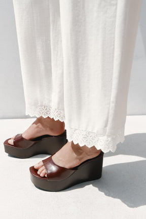 Lace-trimmed ramie trousers