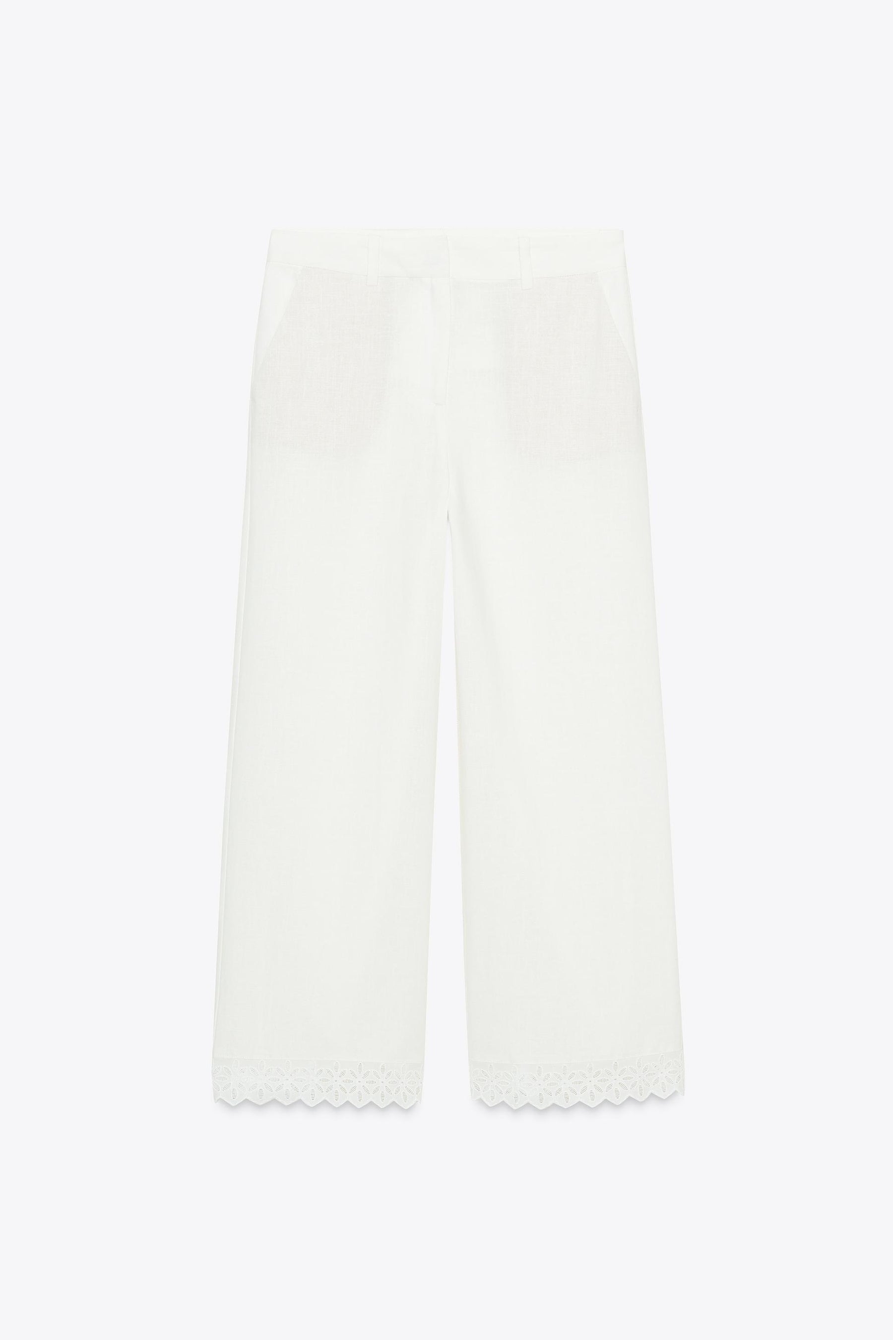 Lace-trimmed ramie trousers