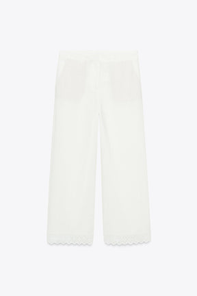 Lace-trimmed ramie trousers