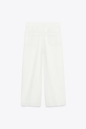 Lace-trimmed ramie trousers