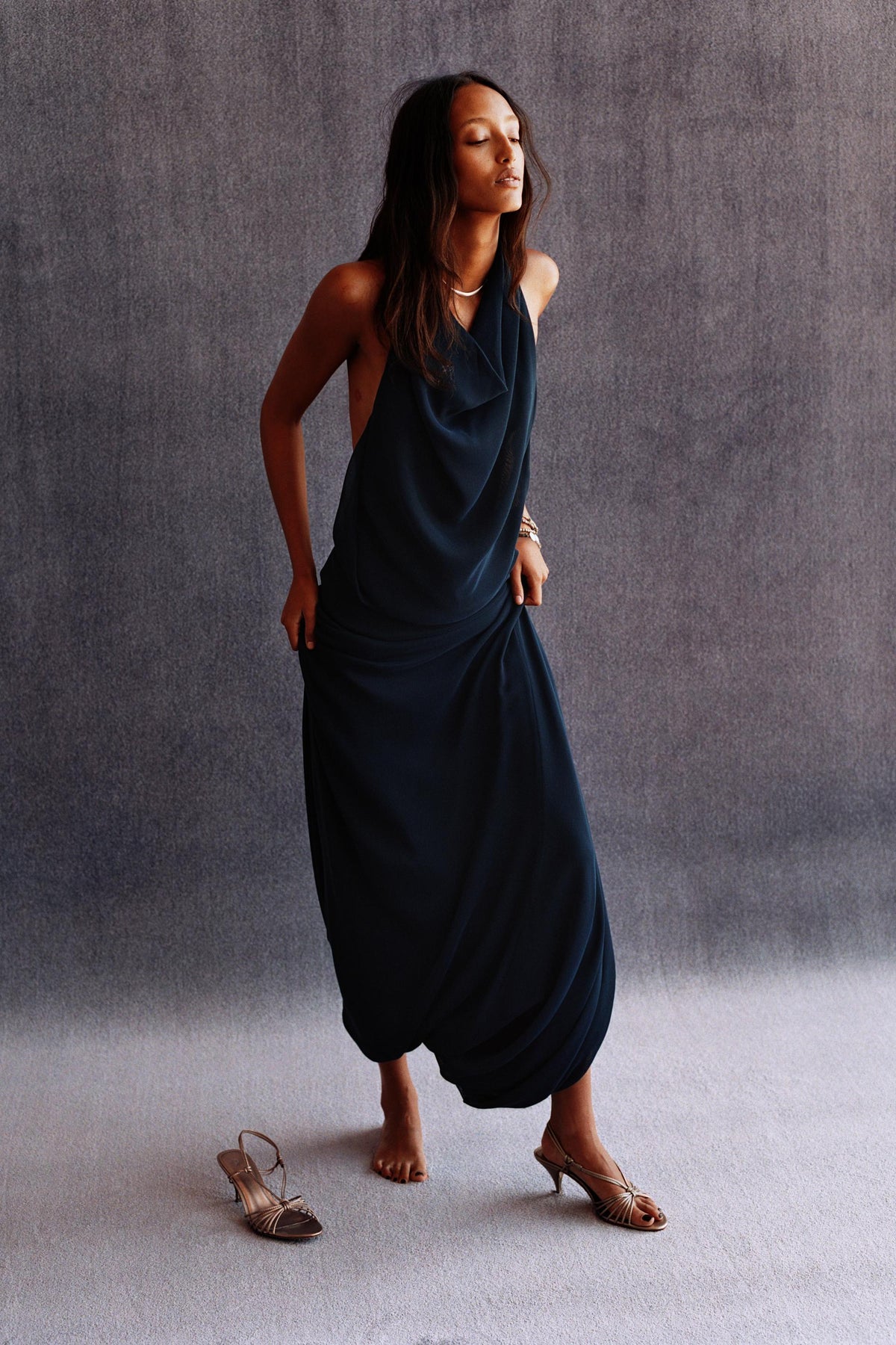 LIMITED EDITION HALTER VOLUME HEM LONG DRESS - Image 1