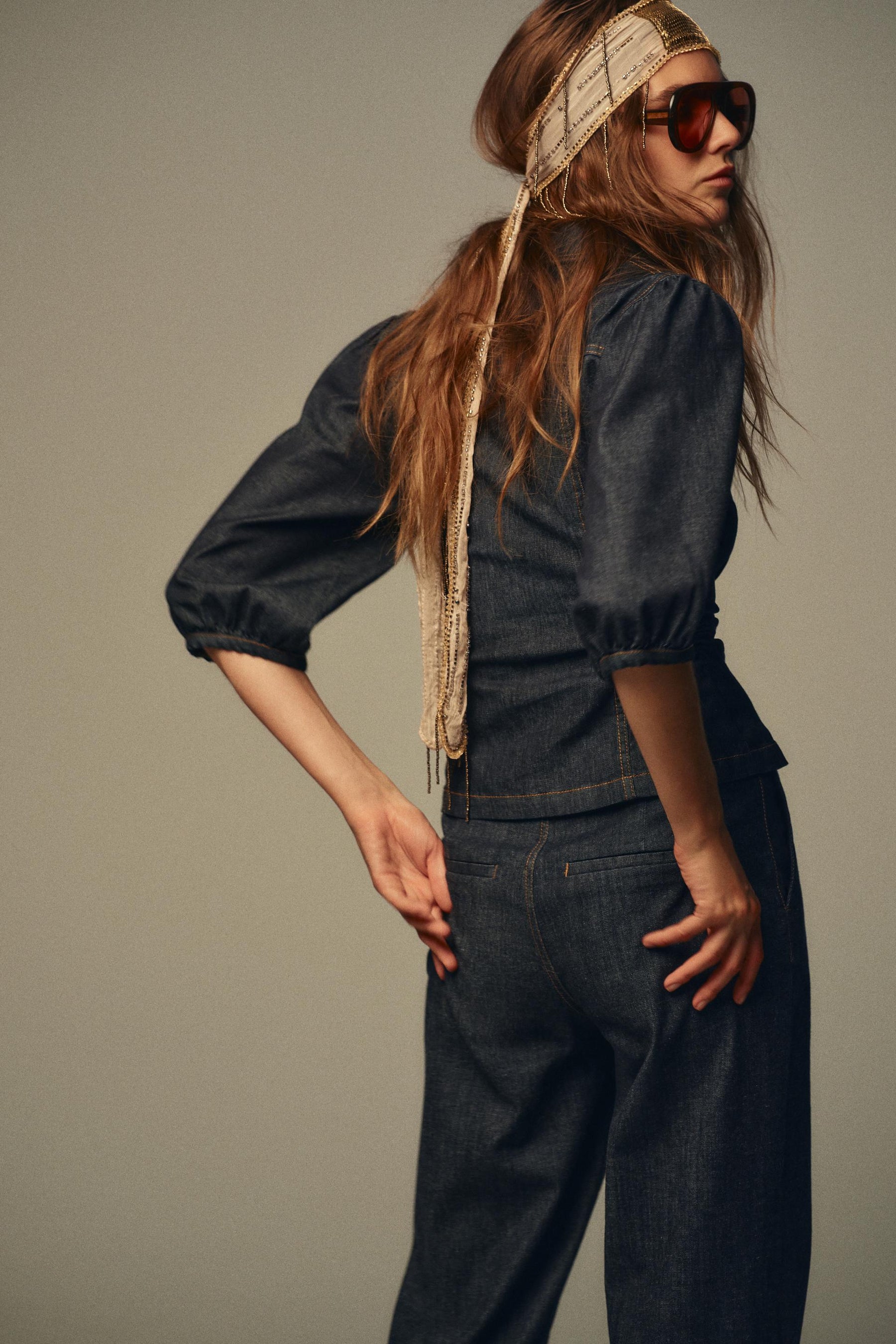 Fitted Denim Puff Sleeve