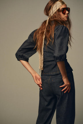 Fitted Denim Puff Sleeve
