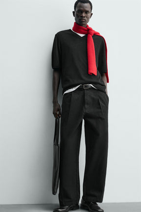 Wide Leg Pleated Trousers