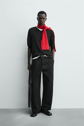 Wide Leg Pleated Trousers