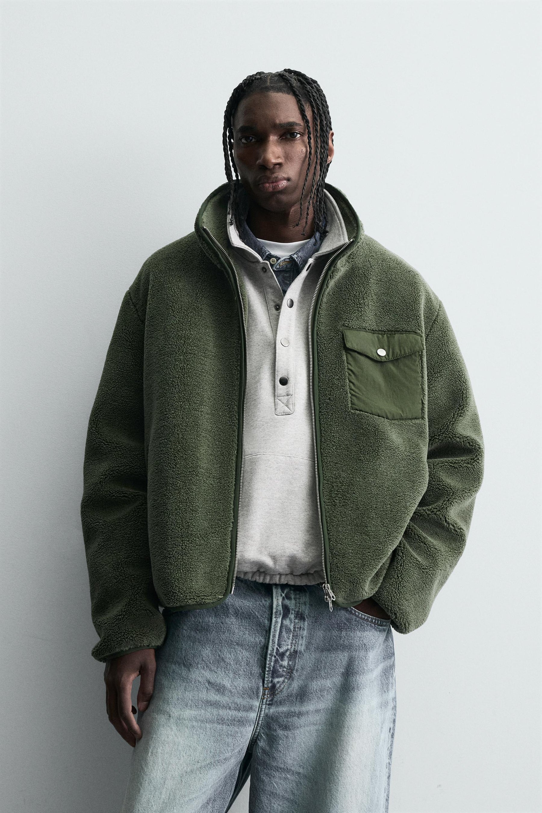 FAUX SHEARLING EFFECT JACKET WITH CONTRAST - Image 2